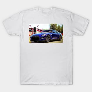 GTR Cartoon Drawing Action Print T-Shirt